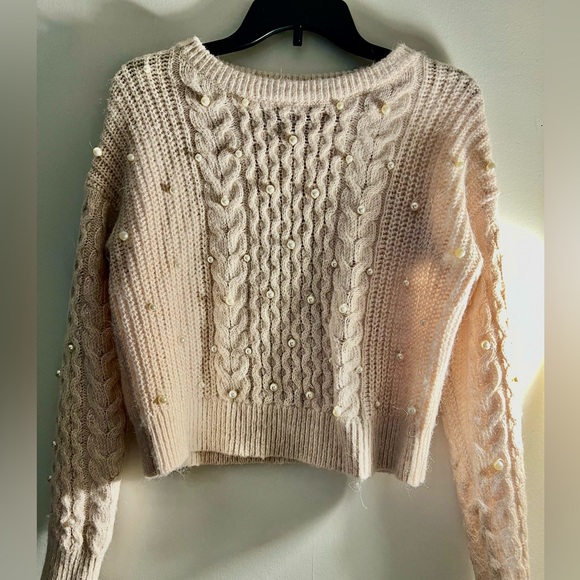 Abercrombie & Fitch Sweaters - Abercrombie pearl embroidered cropped sweater soft angora cream ivory XS